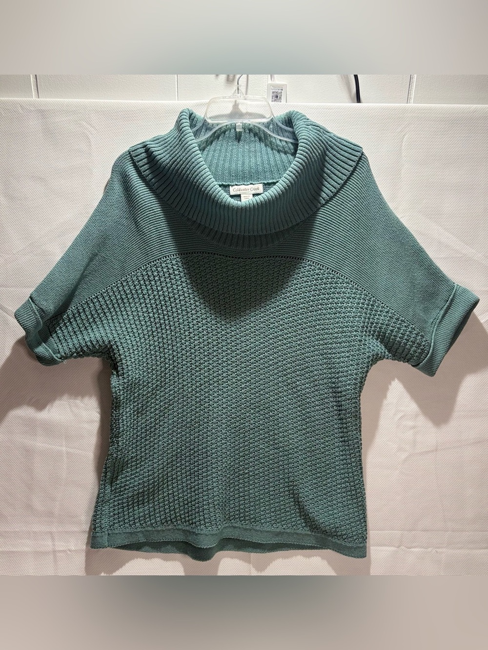 Coldwater Creek Teal Short-Sleeve Cowl Neck Sweater